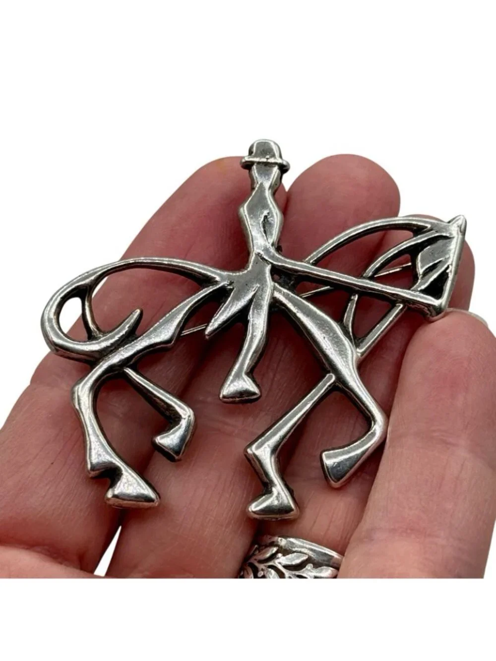 Horse Brooch Pendant Sterling Dressage Rider Equestrian Large 2.25" Signed TPW - Picture 8 of 16